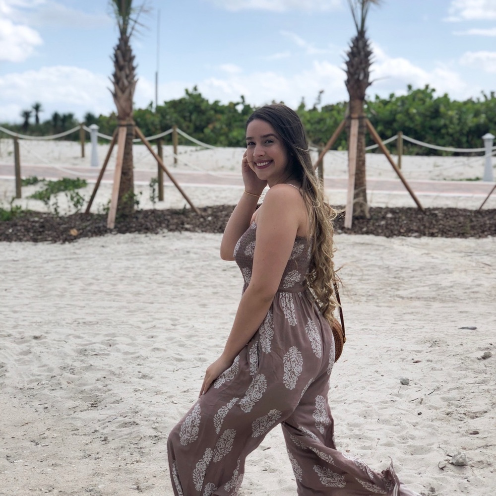 BOUTIQUE Boho Beige Smocked Jumpsuit - Picture 4 of 4